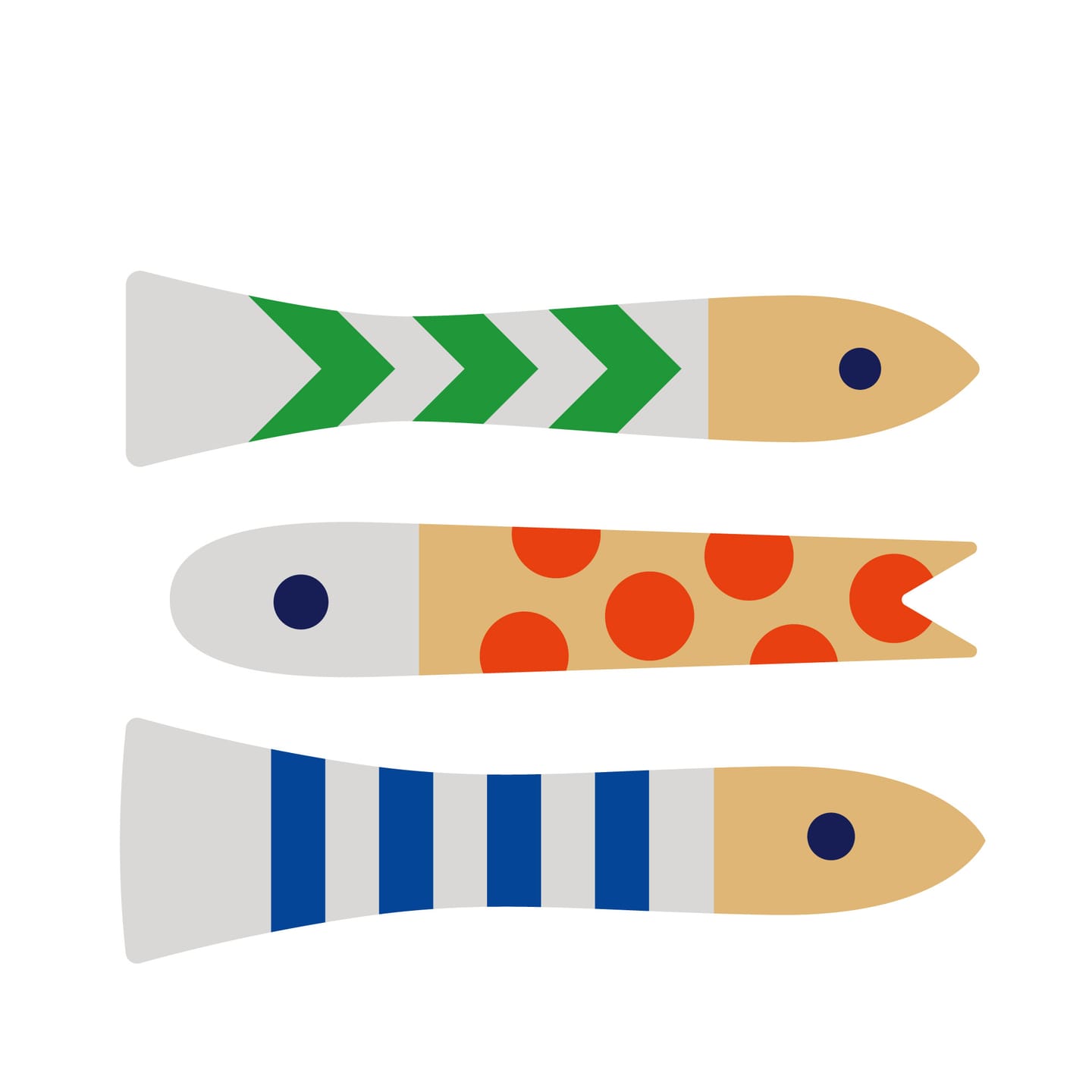 Three striped fish illustrations, the Afkos motif